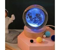 Bez Marki Lampka nocna LED szklana kula 3D Księżyc USB 6 cm