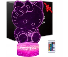 Bez Marki Led 3d naktinė lemputė Hello Kitty vaikams, su Usb ir pulteliu