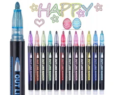 Bez Marki MAGIC MARKERS DVIGUBĖS LEILIJOS METALINIS KONTŪRINIAI BLYGIŲ ŽYMEKLIAI 12Vnt.