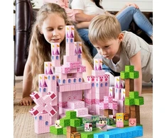 Bez Marki MAGNETINIAI KONSTRUKCINIAI BLOKAI 3D KUBAI ROŽINĖ PILIS 100 EL DOVANA