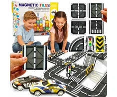 Bez Marki MAGNETINIŲ KONSTRUKCINIŲ KALULŲ RINKINYS 82 EL ROAD TRACK VAIKAMS