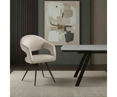 Bez Marki Minkšta valgomojo kėdė Šviesiai smėlio spalvos modernios juodos plieninės kojos