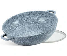 Bez Marki Puodas Niski Płaski MARMUROWY 32cm WOK 5,5l Indukcja Gaz 8042