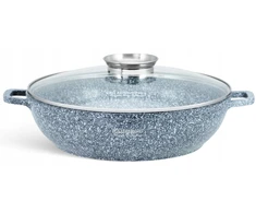 Bez Marki Puodas Niski Płaski MARMUROWY 24cm WOK 2,5l Indukcja Gaz 8047