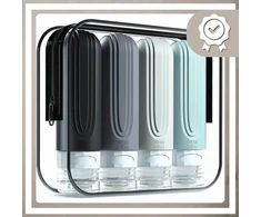 Bez Marki Silikoninės kelioninės buteliukų rinkinys 4x90ml su kosmetine