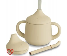 Bez Marki SILIKONINIS PUODULIS VAIKAMS MOONKIE 3IN1 SU ŠIAUDU IR RANKENĖLĖMIS 120 ML BEIGE