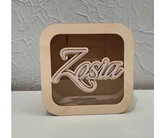 Bez Marki Skarbonka imię dziecka brokatowe róż mėlyna sklejka 15x15cm prezent