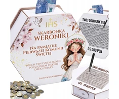 Bez Marki SKARBONKA KOMUNIJNA MARZEŃ PREZENT KOMUNIA ŚWIĘTA PERSONALIZACJA IMIĘ