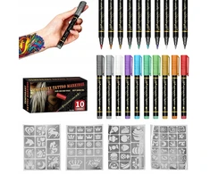 Bez Marki TATUiruočių rinkinys - 10 BRĖŽČIŲ RAŠIKLIŲ + ŠABLONAI + LIPDUKAI