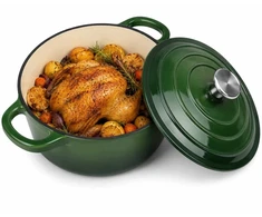 Bez Marki Žalias emaliuotas ketaus PUODAS SU DANGIU - INDUKCINIS, DUJOS - 28 CM - 5,9L