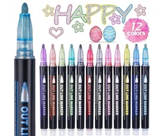 Bez Marki ŽYMEKLIAI MAGICAL METALIC MARKERS DVIGUBAI LINIJAI KONTŪRINIAI ŽYMEKLIAI 12 vnt.