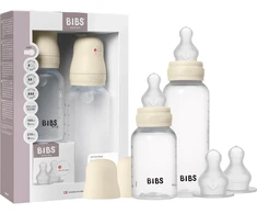 BIBS buteliukai nuo pilvo dieglių, 2 dalių rinkinys, 4 žindukai, smėlio spalvos be BPA