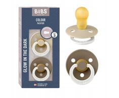BIBS GLOW kūdikio čiulptukas 2 vnt. GUMA 18m+ NAKTĮ SVĖTINTI smėlio spalvos