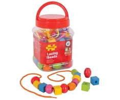 Big Jigs Mediniai karoliukai Karoliukų rišimas vaikams Didelis 90 vnt. Bigjigs 3+