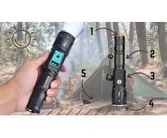 Blashorn Taktinis LED žibintuvėlis CREE XML-T6 ZOOM su maitinimo baterija