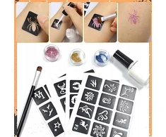 Blizgučių tatuiruočių rinkinys vaikams, šablonai, klijai, aksesuarai, 22 vnt