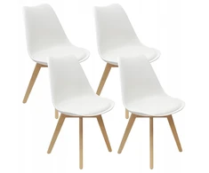 Bm Design 4 NORDEN kėdės, baltos, pagalvėlė, medinė koja