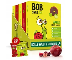 BOB SNAIL vaisiniai suktinukai VYŠNIŲ OBUOLIŲ SKOVIŲ MIŠINYS be cukraus 500g 50 vnt.