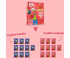 BOB SNAIL vaisių suktinukai Braškių mėlynių 200g MIX 20 vnt, be cukraus, veganiški