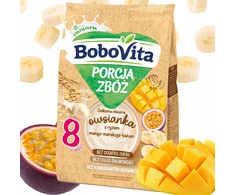 BOBOVITA PIENINĖ KOŠĖ AVIŽŲ MANGO PASSION IŠ BANANŲ 210G 8M+