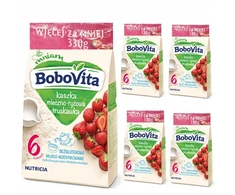 BoboVita Pieno ir ryžių košė, braškių 5x330g 6+