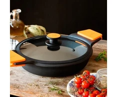 BRA ALIUMINININĖ LIETUVĖ SU STIKLO DANGO DANGA, OVALUS, DUJŲ INDUKCINĖ LIEMENĖLĖ 28cm