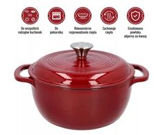 Browin 4 L emaliuotas ketaus puodas BURGUNDY katilas 24 cm indukcinė dujinė orkaitė