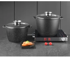 Brunbeste DUŻY Puodas MARMUROWY GŁĘBOKI Z POKRYWKĄ DO ROSOŁU Aukštas XXL 32cm / 14L