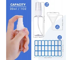 Buteliukas 30 ml, 36 vnt. su purkštuvu, permatomas plastikinis indelis