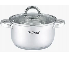 Cheffinger PLIENINIS PUODAS 3,9L INDUKCIJAI, NERŪDIJAMASIS PLIENAS, STIKLINIS dangtelis, 20 cm