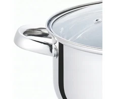 Cheffinger PLIENINIS PUODAS 3,9L INDUKCIJAI, NERŪDIJAMASIS PLIENAS, STIKLINIS dangtelis, 20 cm