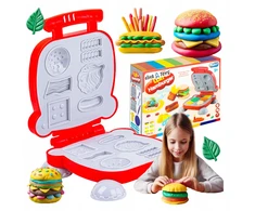 click4TOYS 6 TEŠLOS VIENETŲ RINKINYS + VAIKŲ PLASTIKOS PASTOS HAMBURGERIŲ MAŠINAS