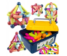 click4TOYS LAIKOMOJI MAGNETINIŲ VAMZDŽIŲ BLOKIAI VAIKAMS 72 EL DIDELIS RINKINYS + DĖŽĖ