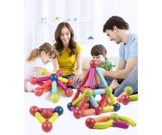 click4TOYS LAIKOMOJI MAGNETINIŲ VAMZDŽIŲ BLOKIAI VAIKAMS 72 EL DIDELIS RINKINYS + DĖŽĖ