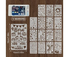 CM Rinkinys 15 SZABLONOW I 12 PEDZLI DO MALOWANIA I SCRAPBOOKINGU MAJSTERKOWANIA
