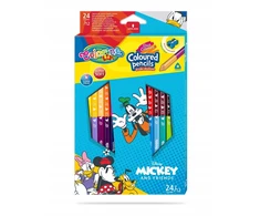 Colorino Vaikiški trikampiai pieštukai 24 spalvų 12 vienetų su galąstuvu Mickey - Patio