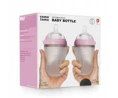 COMOTOMO - 2 silikoniniai buteliukai nuo pilvo dieglių MOM'S BREAST 250 ml Rožinė BABY