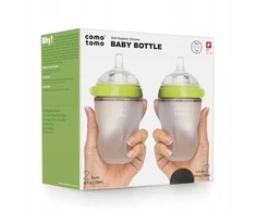 COMOTOMO - 2 silikoniniai buteliukai nuo pilvo dieglių MOM'S BREAST 250 ml Žalioji...