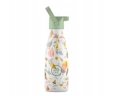 Cool Bottles - Nerūdijančio plieno vaikiškas buteliukas su šiaudeliu arba užsukimu, 260ml (Spring flowers)