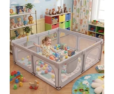 Costway Kojec dla dziecka Suchy Baseinas 200x180x68cm Siatka Bramka XXL Pilka