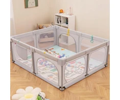 Costway Kojec dla dziecka Suchy Baseinas 200x180x68cm Siatka Bramka XXL Pilka