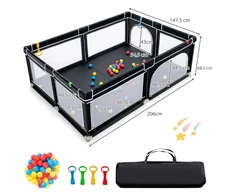 Costway Kojec juoda su piłkami suchy basen 206x147x68,5 cm