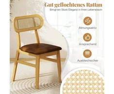 Costway Medinės rotango kėdės, 2 vnt, Loft Vintage Brown