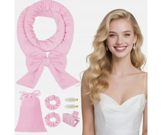 CURLS 7 VNT NEŠILDANTIS RINKINYS VELVET ROLLERS ROŽINIS SOFT STYLING