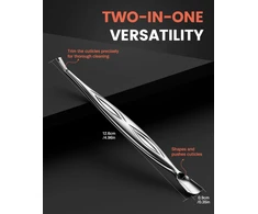 CUTICLE PUSHER TRIMER FORK 2IN1 NERŪDijančiojo plieno TIKSLIUS MANIKIūras