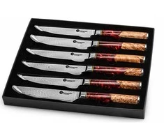 Damasko plieno peilių rinkinys kepsniams Kamazaki KZI210STK, 13 cm, 6 vnt.