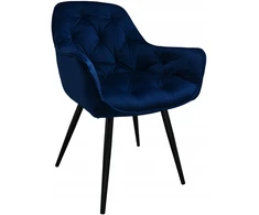 Dankor Design Minkštas, dygsniuotas fotelis svetainei, valgomajam, aksominis, tamsiai mėlynas ARTEN