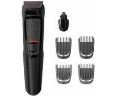 Philips Multigroom series 3000 6-in-1, Face MG3710/15 6 įrankiai Savaime galandantys plieniniai peiliukai Veikimo laikas Iki 60 min. Skalaujami priedai