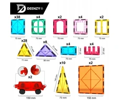 Deenzy XXL MAGNETINIAI BLOKAI DIDELIS 3D RINKINYS VAIKAMS 109 VNT AUTOMOBILIAI + KREPŠELIS