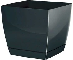 Dekoratyvinis gėlių vazonas su padėklu Coubi Square P 15.5x15.5x14.2cm plast./grafito sp.